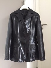 JOHN PRESTON Lederblazer Glossy Crash Flared Gr. DE 36 Damen Schwarz Lederjacke