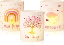 12 Windlicht Tischdeko Taufe Teelicht Lichthülle Schön DASS Du Da Bist Mini Kerz