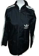 ADIDAS GLANZ LOGO DAMEN  Nylon Regenjacke 80er Grösse 38  Kapuze Vintage SCHWARZ
