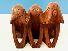 Handgeschnitzt Holzfiguren Die Drei Weisen Affen Nicht Hören Sehen Reden Vintage