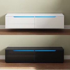 TV Lowboard 140-180cm LED Schrank Fernsehtisch Weiß Schwarz Hochglanz Hängeboard