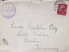 DR 1936 Schiffspost Dampfschiff PD Ubena Bremen / Brief EF - Berlin Hotel Adlon