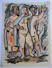 Gemälde Aquarell Akt Weiblich Stehend Edvard Frank Nachlass Signiert 1930