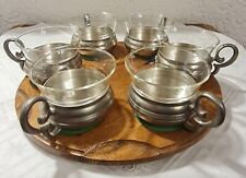 6 Tee-Gläser Set Grog Punsch Glühwein Schott Mainz Jena Glas Zinn Holz Vintage