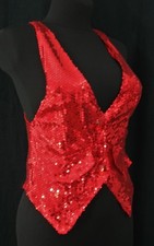 Fasching Glitter Pailletten Glamour Swing Zirkus Retro Weste Bolero Karneval ROT