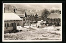 Fischen, Ansichtskarte, Dorfstraße im Schnee 1938 