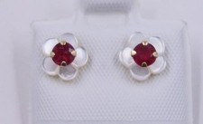 Ohrringe Stecker mit Rubin 0,65 ct Brillant - Cut in 10 kt 416 Gold Blüten