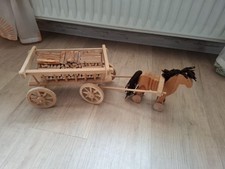 Sehr großer Modell Pferd mit Wagen aus Holz Unikat Eigenbau