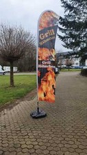Beachflag, Werbefahne 3,5m, Werbung, Grillhähnchen, Currywurst, Hähnchenwagen