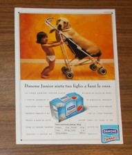 Seltene Werbung DANONE JUNIOR Kleinkind mit Windel - Hund im Kinderwagen 1993