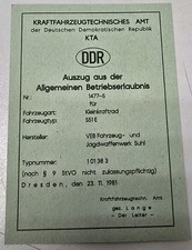 Simson KTA Papiere DDR S51 E mit Stempel Blanko