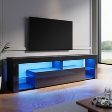 TV Schrank mit LED Leuchten Lowboard Fernsehschrank Schwarz Hochglanz Tisch 180