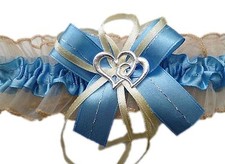 XXL Strumpfband Braut blau creme mit Schleife Herzchen Silbernaht Hochzeit Neu 