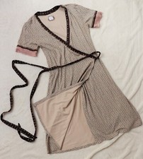 Beiges Container Jersey Grafik Wickel Wrap Muster Stretch Kleid M 38 40