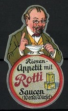 Reklamemarke Rotti Saucen, Mann mit Sauciere, Saucenwürfel 