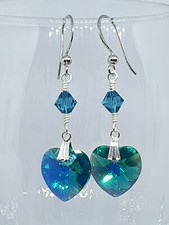 Silber Ohrringe, Ohrstecker, Ohrclips mit Swarovski Herz Blue Zirkon AB, handmad