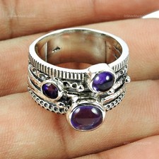 Solid Sterling Silber Runde Amethyst Edelstein Blende Cocktail Ring Schmuck Eu 5