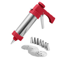 DAY Kekspresse 17-tlg. Edelstahl Red Garnierspritze 8 Spritztüllen 8 Keksdisks