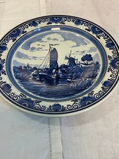 DELFT HOLLAND WANDTELLER HANDBEMALT ++SEGELBOOT+WINDMÜHLE++ BLAU/ WEISS