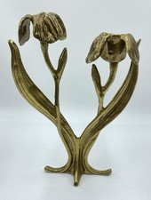 Vintage Bronze Kerzenhalter Tulpen Blütenform Jugendstil Design 70er Rar *Lesen