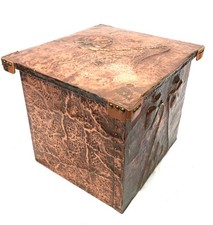 Antike Jugendstil Kupfer Kohlenschaufel / Feuerholz Anzündeimer Schatulle um 1900