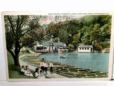 Boat House, Carnegie Lake, Highland Park, Pittsburgh PA. Alte, seltene AK farbig