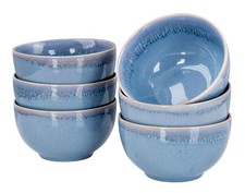 24tlg. Geschirrset 6 Personen Steingut Blau Kombi-Tafelservice Schale Teller