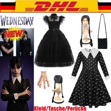 Wednesday The Addams Family Cosplay Kostüm Karneval Kinder Kleid Tasche Perücke/