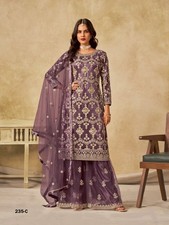 Pakistanischer Stil lila weiches Netz schwer bestickt Sharara Anzug mit...