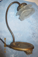 Jugendstil Schreibtischlampe Tischlampe  Bronze Messing Glasschirm Blüte