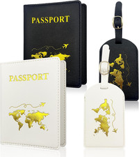 Reisepasshülle und Kofferanhänger Set 4-teilig Kunstleder Passport Cover für