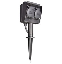 2fach 4fach Gartensteckdose mit Erdspieß IP44 Outdoor Steckdose +Deckel 3m Kabel