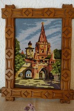 Gobelin-Stickbild, Kreuztor v. Ingolstadt m. Massivholzrahmen - Stickbild - 80er
