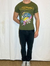 Ed Hardy T-Shirt Shirt Oberteil Khaki Christian Audigier Gr M