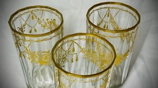 Alte 3 Glas Becher Trinkbecher Poliergoldmalerei Böhmen 19.Jh