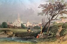 Mayland Mailand Original Antique Print ca 1860 koloriert Milano Lombardei Po