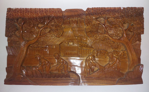 Holzgeschnitztes relief bauern - holzgeschnitztes,