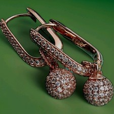 Timeless Creolen, oval, Zirkonia-Steine, mit Pave-Einhänger, Rose, 925er Silber 