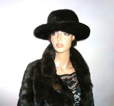 Echt Ranch Nerz Pelz breite Krempe Hut für Mantel Jacke Vison Норкa dunkelbraun S - M