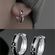 Modische moderne Sterlingsilber Creolen Ohrringe Herren Klapp Creolen Ohrstecker