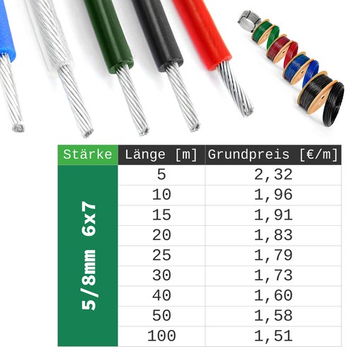 Stahlseil 1mm 8mm - 8mm, rot