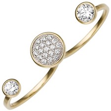 Damenring Zweifingerring 333 Gold Gelbgold 8 Karat Zirkonia 9,8 mm breit