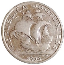 Portugal 10 Escudo 1954 Silber