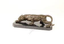 Bronzefigur Skulptur Statue Bronze Katze Panther auf Marmorsockel