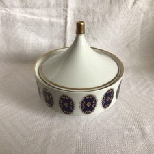 Porzellan-Schale mit Deckel - Deckeldose - Echt Kobalt - mit Goldrand - DDR - 14