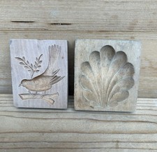 Antik Holzmodel Springerle Buttermodel Backen 1899 Rarität Vogel Muschel