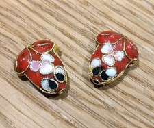 ღ Hobbyauflösung ღ 2 Cloisonné Emaille Perlen Frosch Rot ~ 14x18 mm Handarbeit G