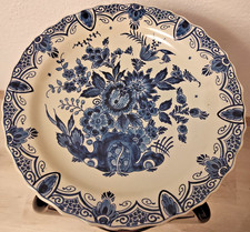 Großer Original Delfter blau Wandteller - Porzellan - Handgemalt - Blumenmotiv -