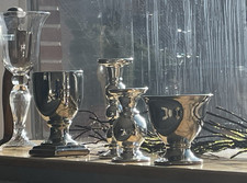 4 teiliges Deko Set -  2 Kerzenständer 2 Übertöpfe silber  - Vase Kerzenhalter 