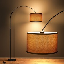 Bogenlampe Design Stehleuchte beige mit Stoffschirm E27 für Wohnzimmer